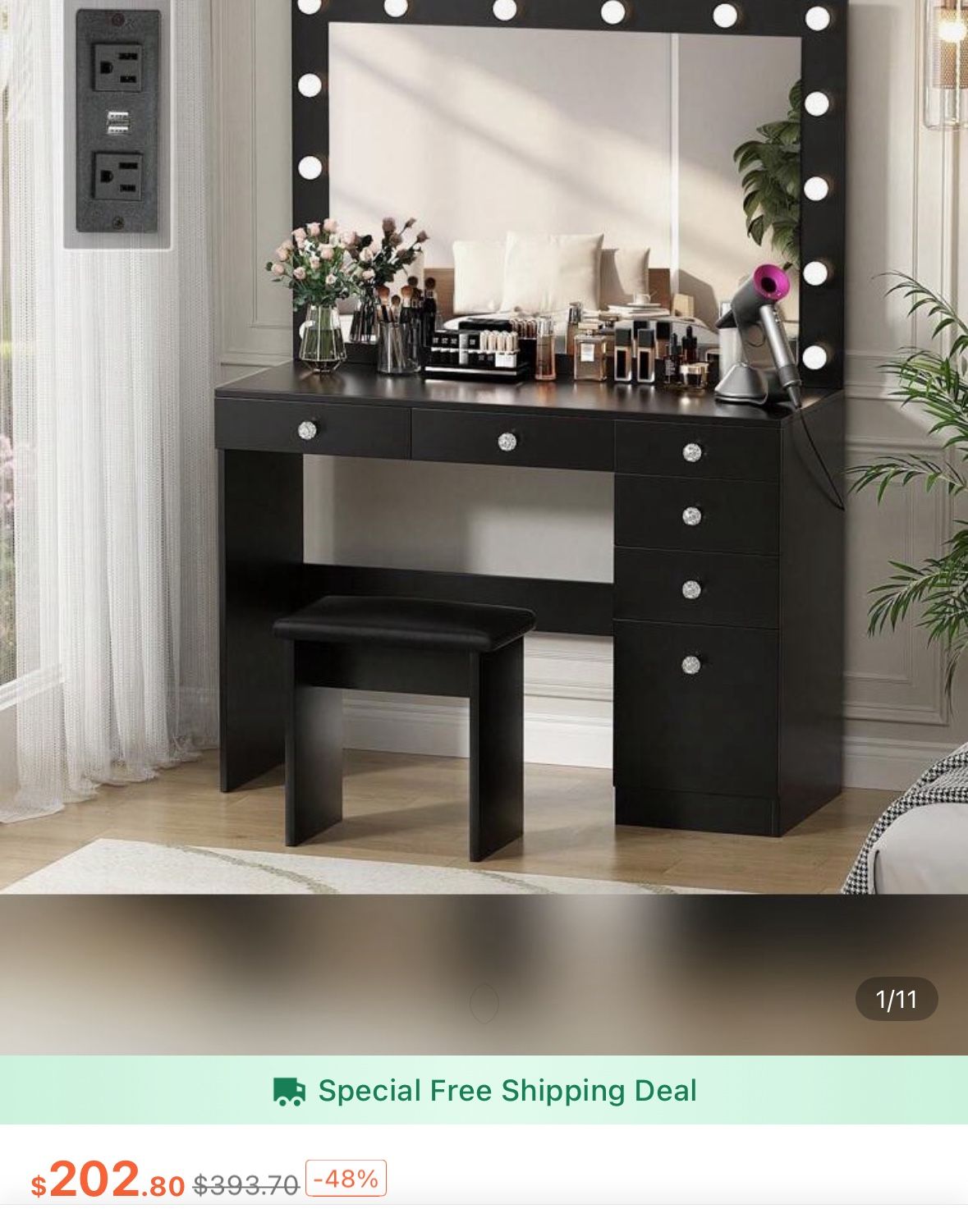 Black vanity with mirror READ Description 