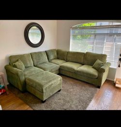 Olive green sectional sofa with ottoman 99×99" cash deal only $499