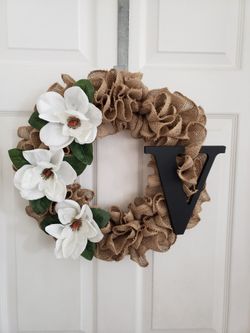 Burlap Magnolias Initial Wreath 