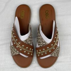 GBG By Guess Gold Studded Flat Sandals Size 6.5