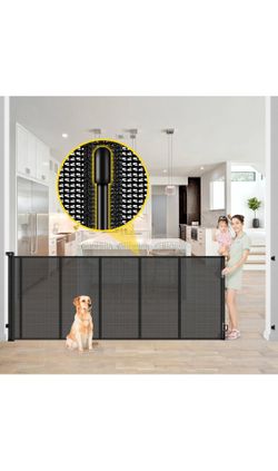Reinforced 42” Extra Tall x 80” Wide Retractable Baby Gates w/ Rods (Black)