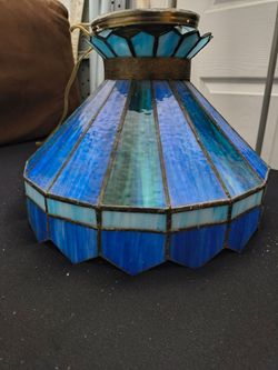 blue and green slag/stained glass hanging lamp shade