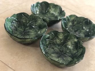 Best Offer! Majolica Vintage Italian Green Leaves Bowls