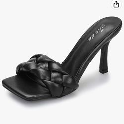New Black Braided Square Heels