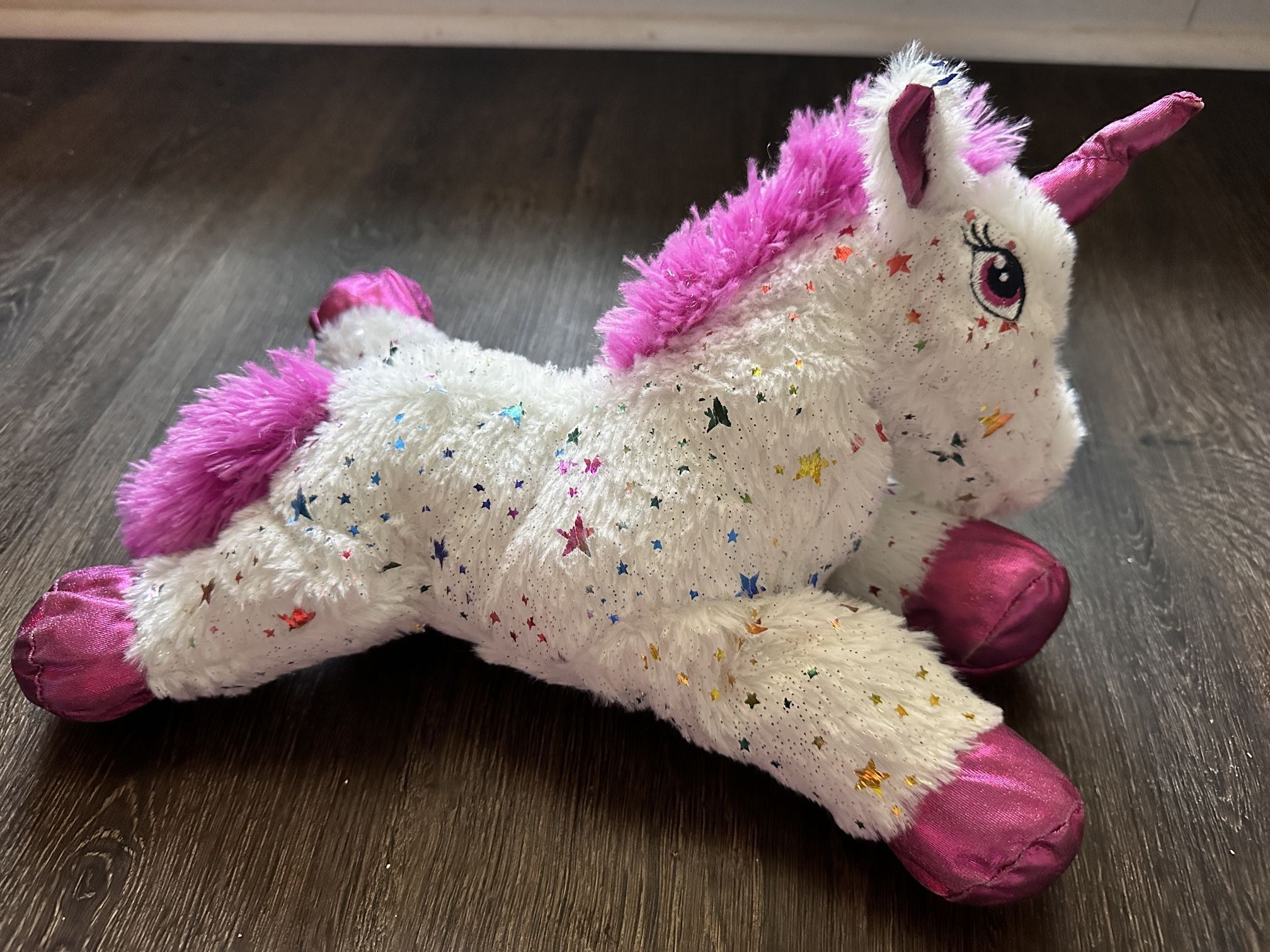 Dan Dee Colorful Glitter Stars UNICORN Pink White Stuffed Animal Plush 24"