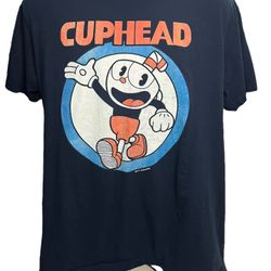 Cuphead T-Shirt Large Navy Blue Vintage Graphic Official Studio MDHR Gaming Tee
