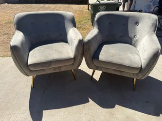 Pair of Gray Velvet Accent Chairs with Gold Legs