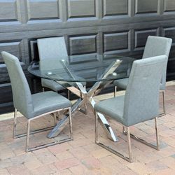 Round Glass Top Metal Base Dining Table