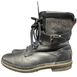 UGG Leather And Wool Combat Boots, Black , Women’s Size 8