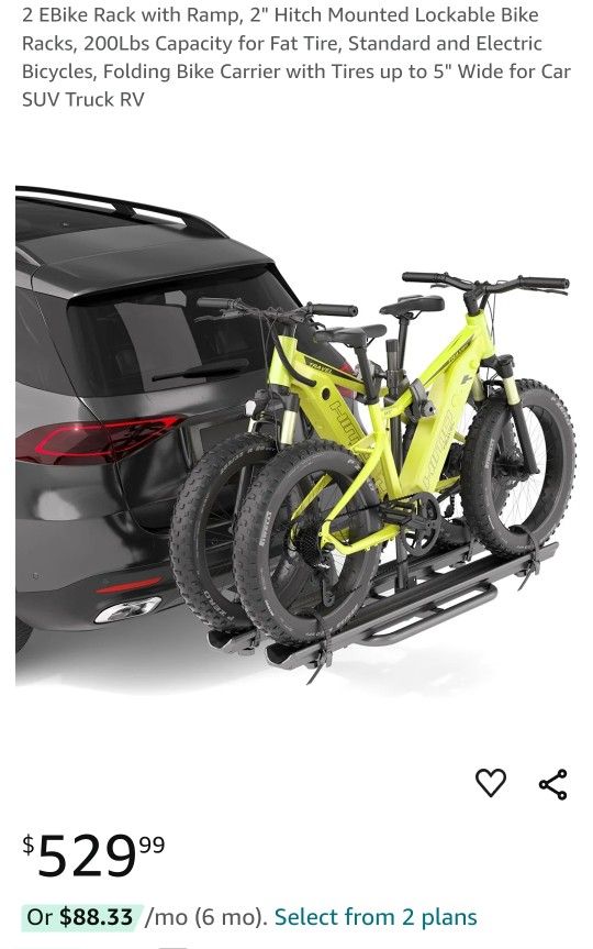 EBike Rack with Ramp, 2" Hitch Mounted Lockable Bike Racks, 200Lbs Capacity for Fat Tire, Standard and Electric Bicycles, Folding Bike Carrier with Ti