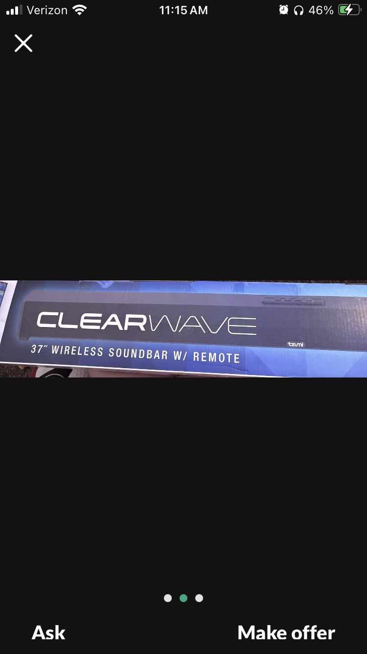 Tzumi Clear Wave 37” Wireless Sound Bar With Remote