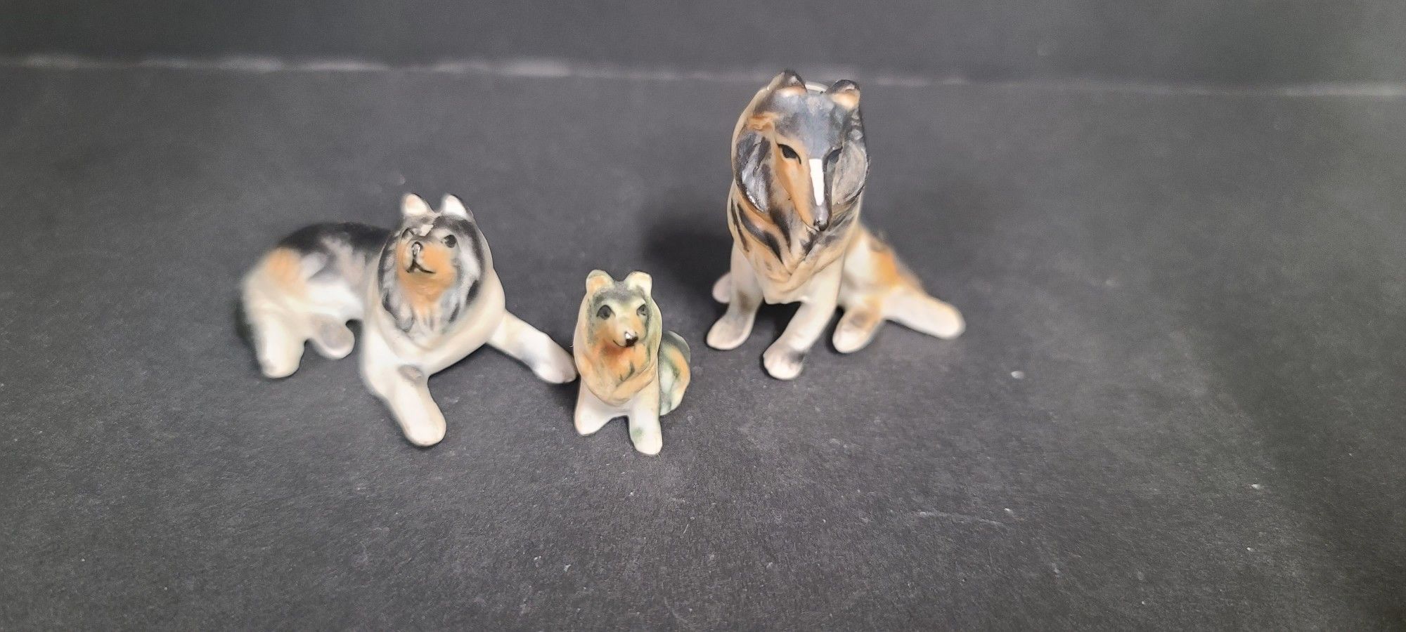 3 Vintage Minature Collie Dog Figurines, Bone China