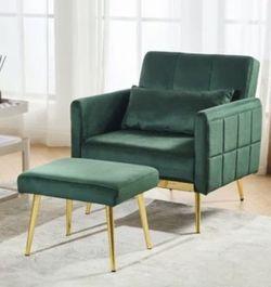 VICLLAX Modern Velvet Recliner Chair Comfy Accent Armchair with Upholstered Armrests, Ottoman and Pillow for Reading Room, Bedroom, and Living Room