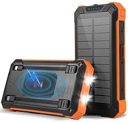 Solar Phone Charger 30000mAh, Fisnbow Solar Power Bank External Backup Battery Charger with 15W USB C Quick Charge Qi Wireless Portable Charger Dual L