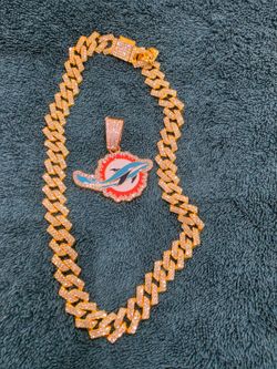 Miami Dolphins Iced Out Cuban Link Chain Necklace