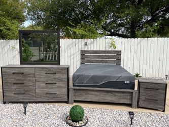 Queen-size bed frame set and mattress