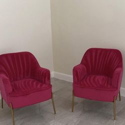 Set of 2 Premium Hot Pink Velvet Armchairs with Gold Legs – Excellent Condition