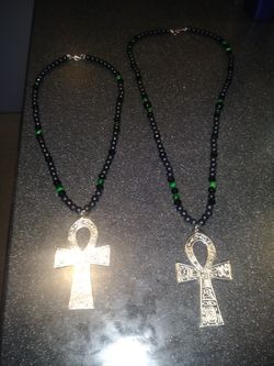BLACK & GREEN TigerEYE STONE ANKH MEDALLION SET 💎