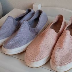 2 Women's Size9 UGG Cotton Mesh Knit Slip-On Sneaker Shoes Lavender and Pink