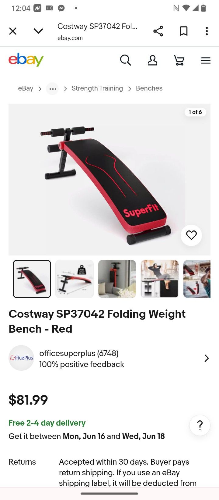 Folding Weight bench red New $70