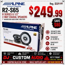 Alpine Car Speakers 1 Set 6.5 Inch 2-Way Coaxial Speaker System 300 Watts R2-S65 🚨 Payment Options Available 🚨 No Credit Needed 🚨