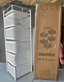 White Metal 5-Tier Mesh Storage Rack