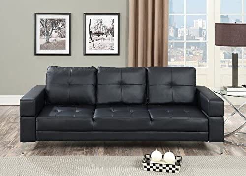NEW Poundex Scilla Black Faux Leather Adjustable Sofa Bed