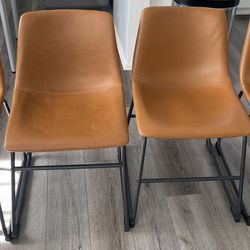 Brown Orange Faux Leather Dining / Accent Chairs 