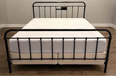 Black Metal Bed Frame with Headboard and Footboard