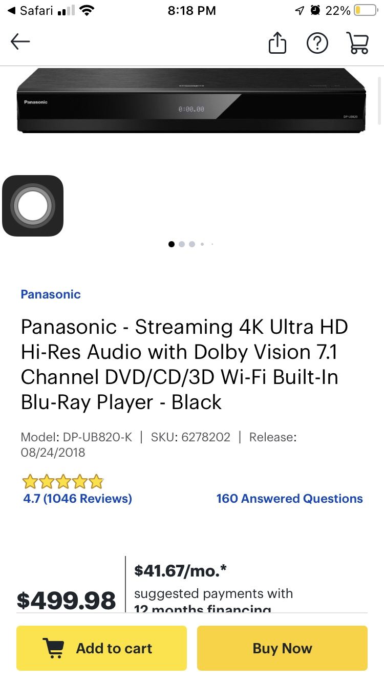 Panasonic DP-UB820 4K UHD Blu ray Player Brand NEW Open Box