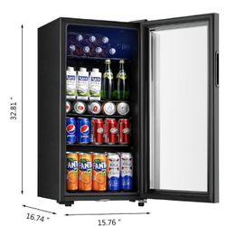Beverage Refrigerator, 3.2 Cu.ft Mini Fridge with Double Glass Door,