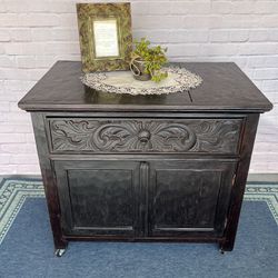 Antique Cabinet Nightstand Carved Solid Wood 