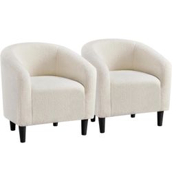 Barrel Chairs, Furry Accent Chairs with Soft Padded Armrest for Living Room Bedroom Waiting Room Office, Set of 2, Ivory