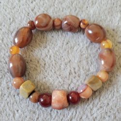 Handmade Stretch Bracelet With Vintage Natural Stones, 7 Inch