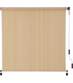VICLLAX Outdoor Roller Shade 6' W×6' L, Patio Cordless Roller Blinds, Exterior Roll Up Shade with Spliced Design for Patio Porch Gazebo, Wheat