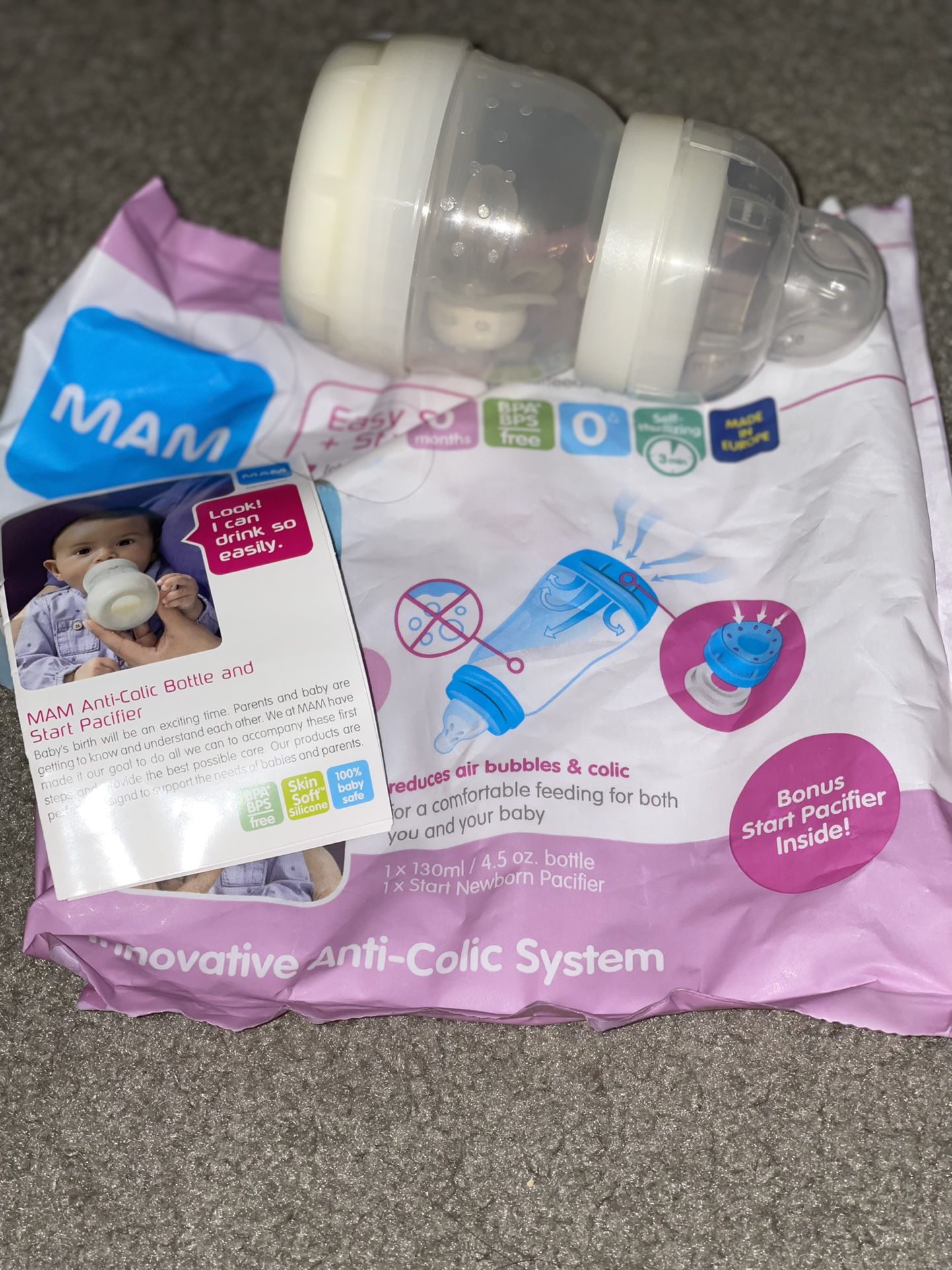 Dr Brown’s Bottle Anti Colic And MAM Bottle + Pacifier   