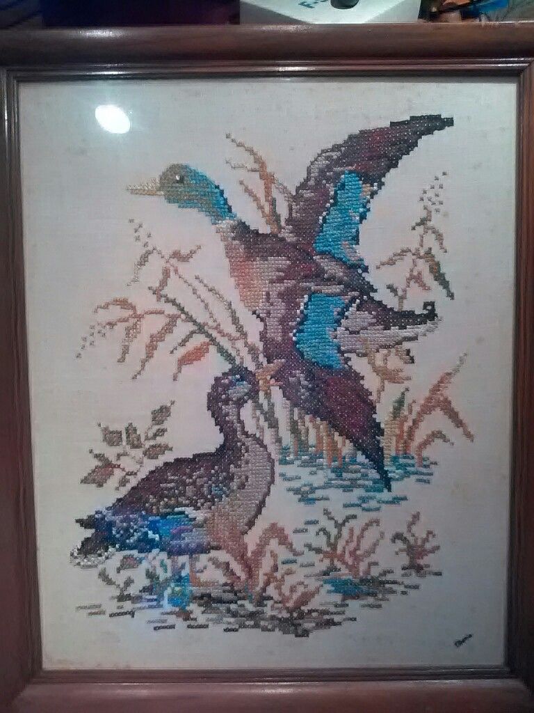 mid century pheasant cross stitch art