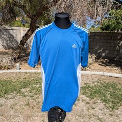 Adidas S/S Light Blue/White Adult Med Athletic Performance Sports Top Shirt EUC