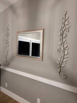 Metal Leaf Branch Wall Decor Set of 2 + Farmhouse style mirror