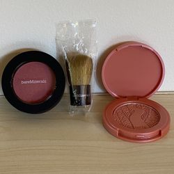 Blushes and mini brush - Bare Minerals “Bounce & Blur” and Tarte Amazonian clay 12-hour blushes - BRAND NEW, IN ORIGINAL PACKAGING