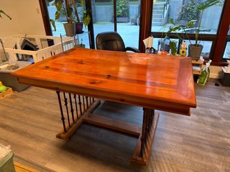 Solid Wood Dining Table with Wrought Iron Base – Rustic Farmhouse Style