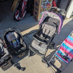Strollers, car seats, bouncer, and swing
