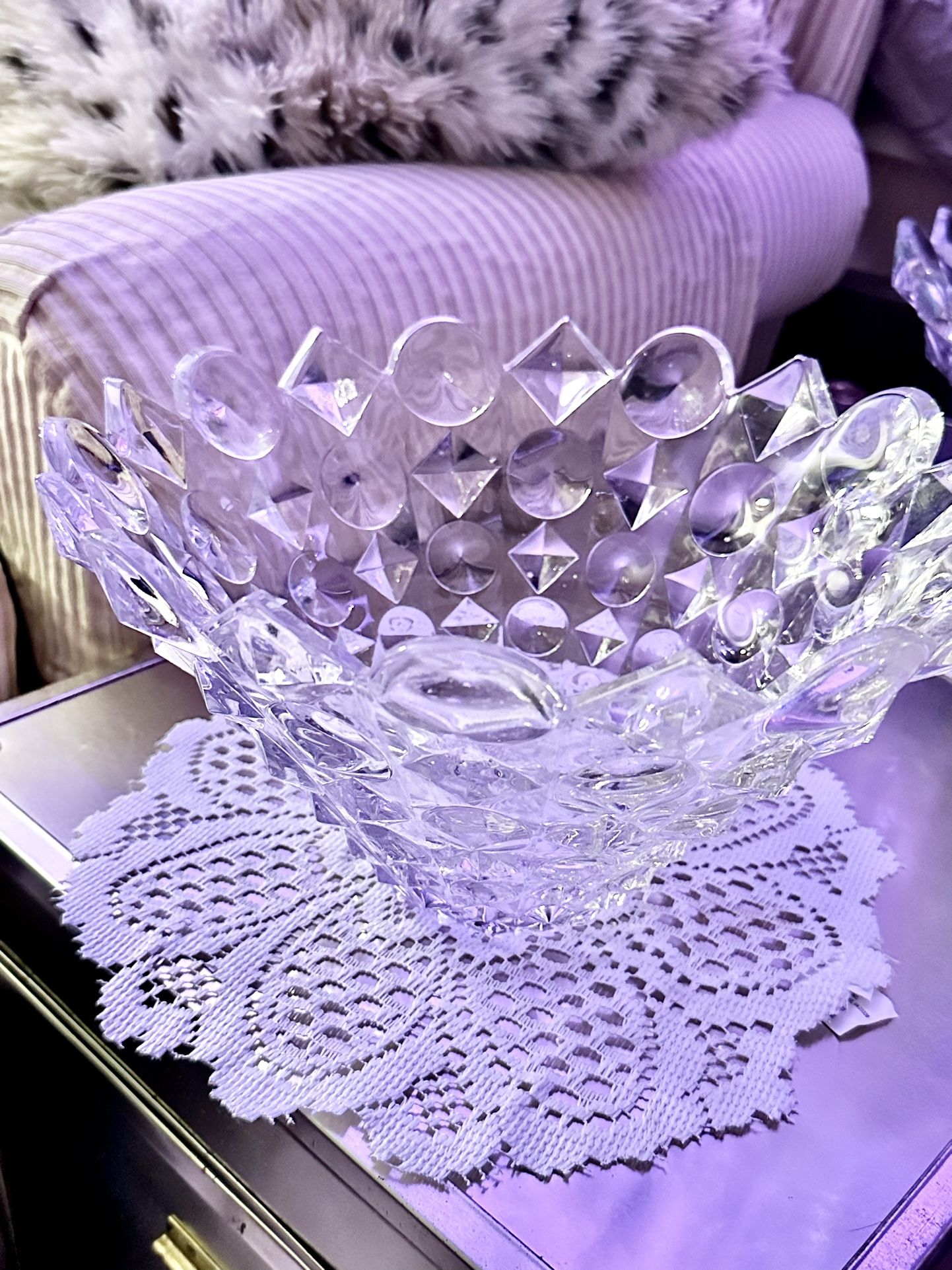 Studio Nova Elegant Diamond & Circle Cut Design L Bowl Table Crystal Glass 12"