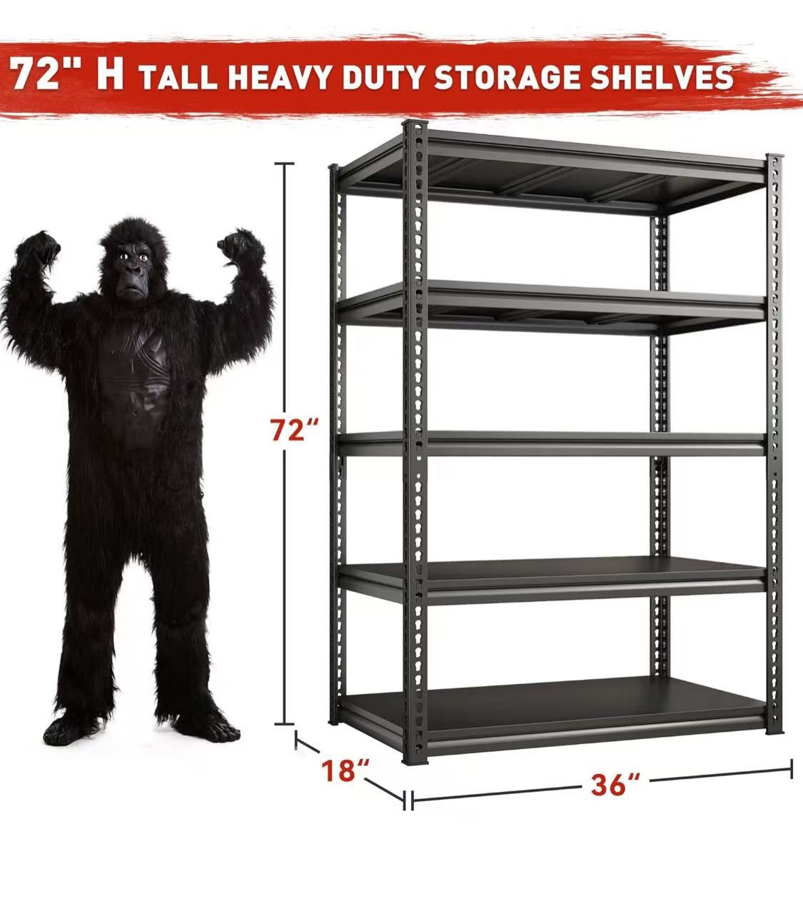 😀 REIBII 72"Hx36”Wx18”D Garage Shelving Heavy Duty Storage Shelves, 5-Tier Adjustable Garage Shelves for Warehouse, Basement, Black