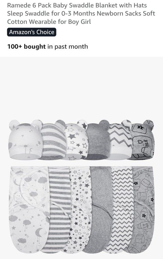 6 Pack Swaddle Blankets With Hats