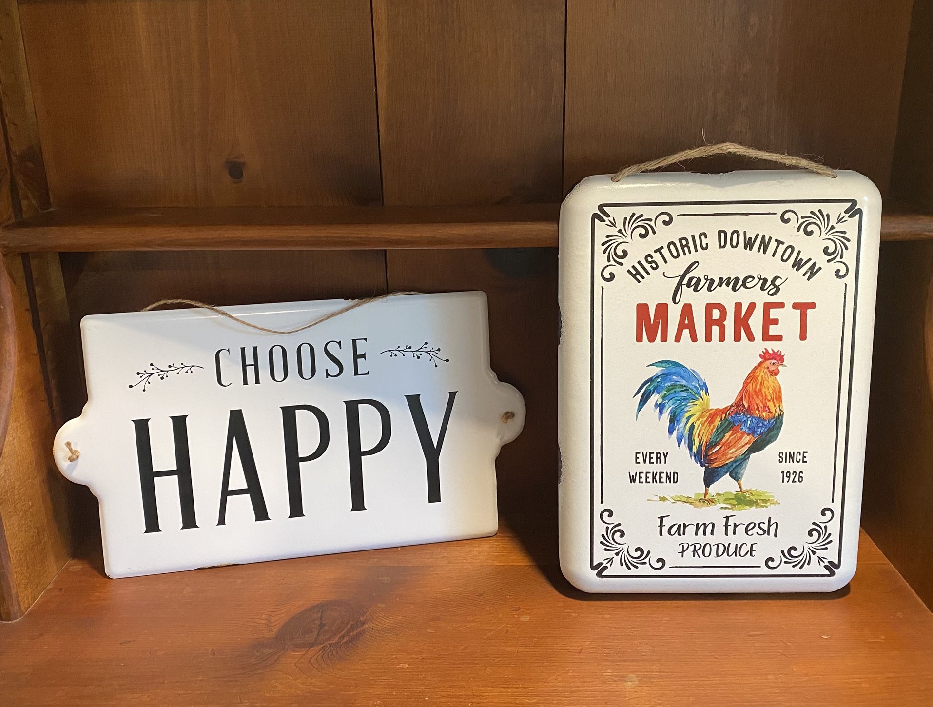 2 Metal signs Choose Happy, Farmers Market Produce w/ Rooster