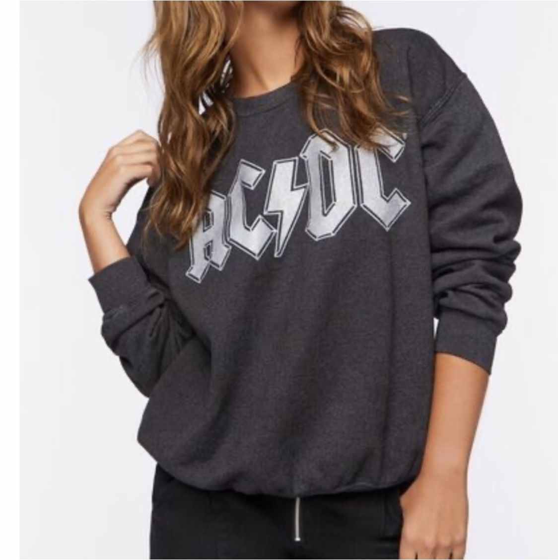 AC/DC Women/Men Charcoal Gray Acid Wash Sweatshirt Retro 1979 Concert Tour