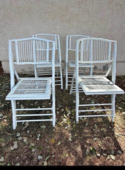 VINGLI Bamboo Folding Chair, Foldable Dining Wood Chairs Comfortable Seat for Outdoor & Indoor, Patio, Porch, Wedding, Party, Event,White