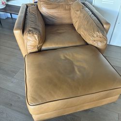 Article Timber Leather Lounge Chair Charme Tan