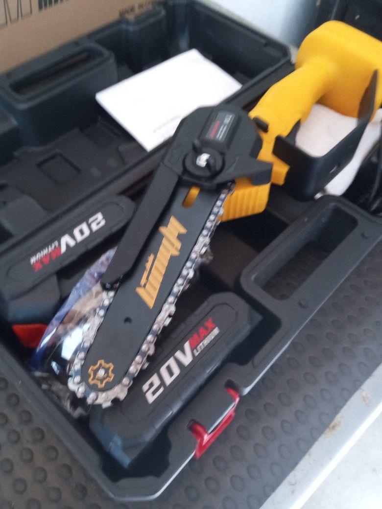 Upgrade 20v.Max Hi-Output 6 In. Chainsaw Tooless Change Over 1100 Output Cuts 80 6,In.Logs On One Charge Safety Glasses Gloves Hardcase